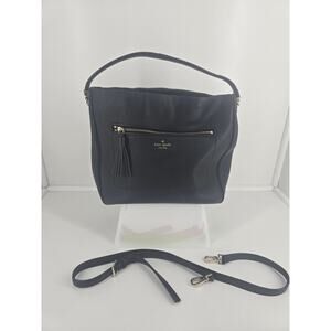 Kate Spade New York Black Leather Shoulder Bag Tassel Zip Hobo